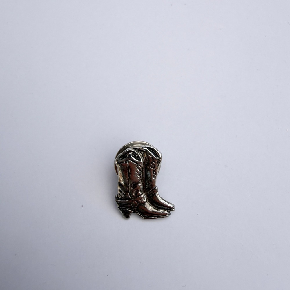 Cowboy Boots Lapel Pin Hat Bag Silver Tone Metal Western Country Core - Picture 9 of 9